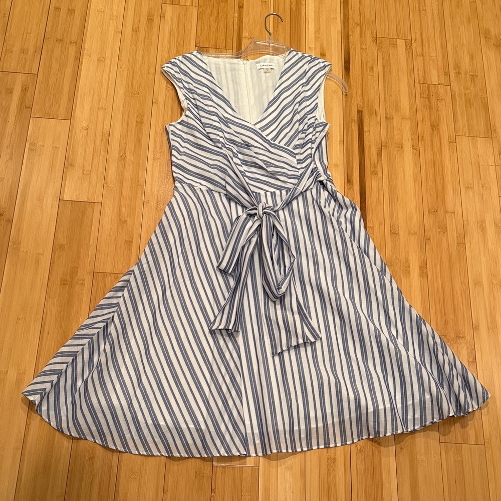 Calvin Klein NWOT Striped Blue and White Sleeveless Dress